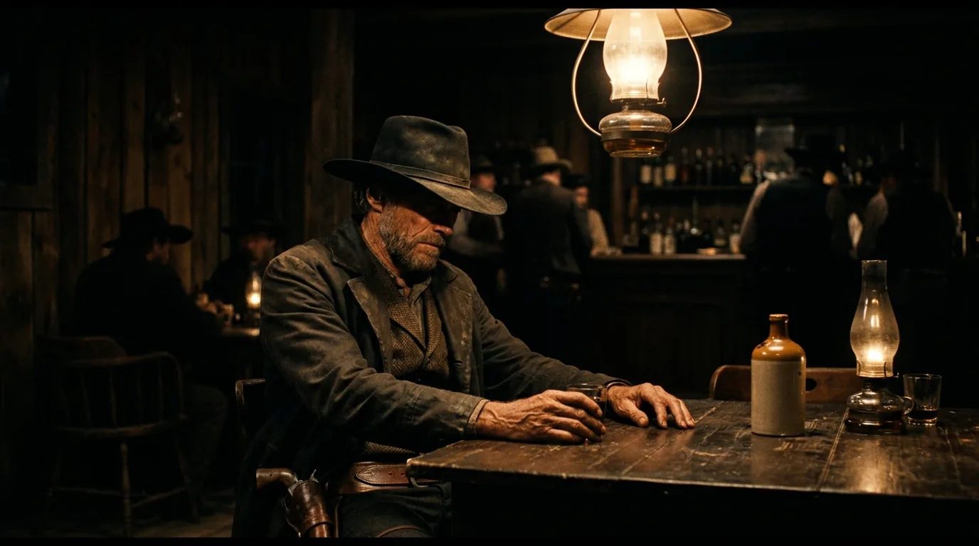 Top light — single light from directly above, eyes and under hat brim in deep shadow